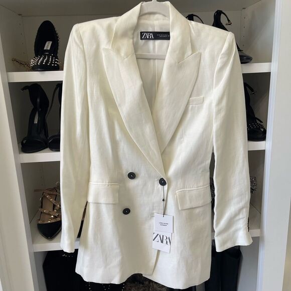 NWT White Linen Blend Double Breasted Blazer XS - Picture 6 of 13